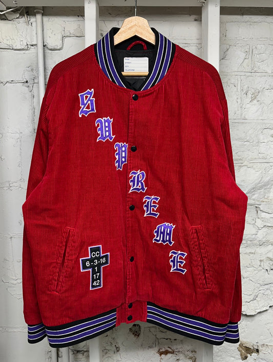 Supreme Old English Corduroy Varsity Jacket Sz XL