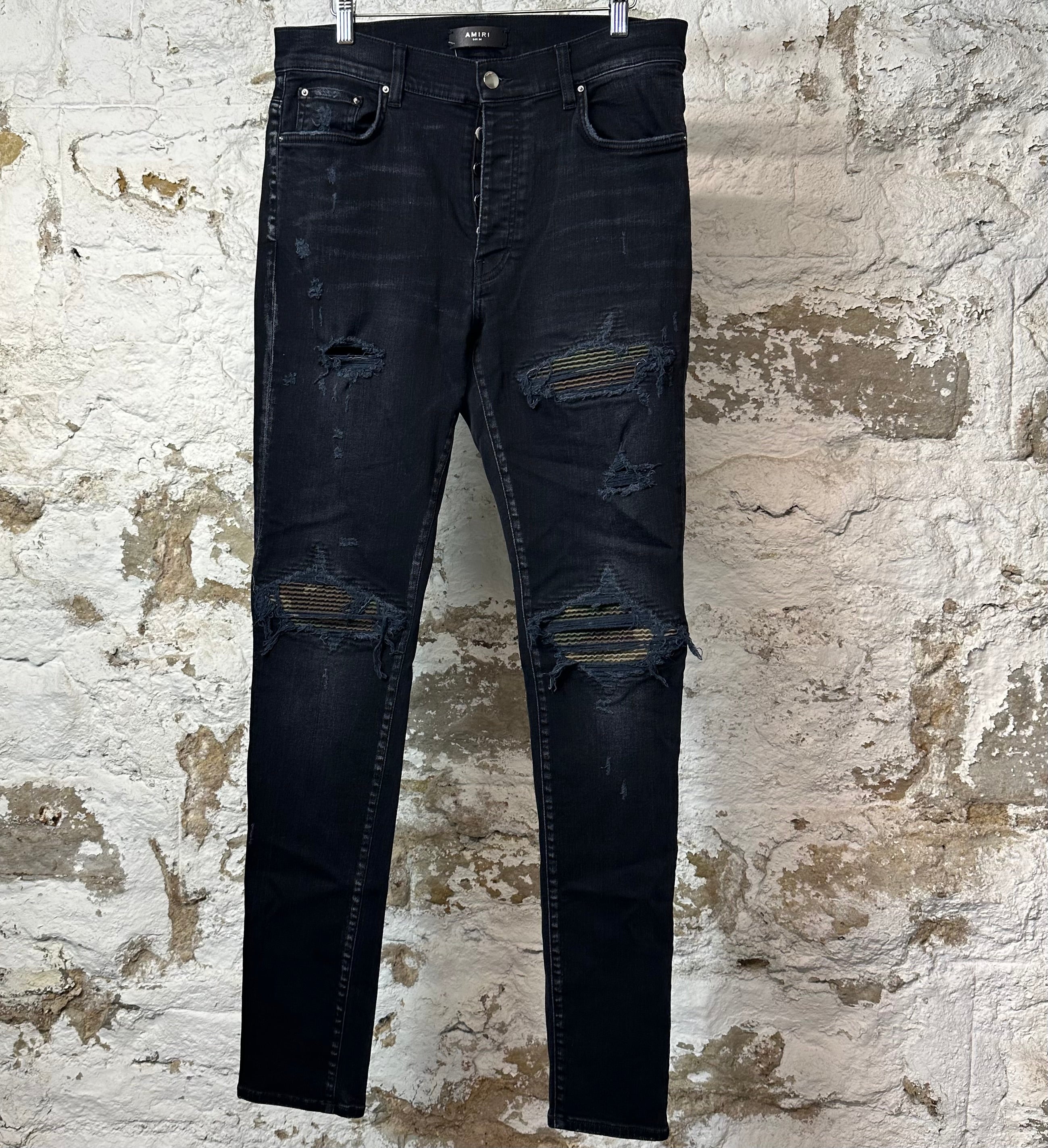 Amiri MX1 Camo Faded Black Denim Jeans Sz 34