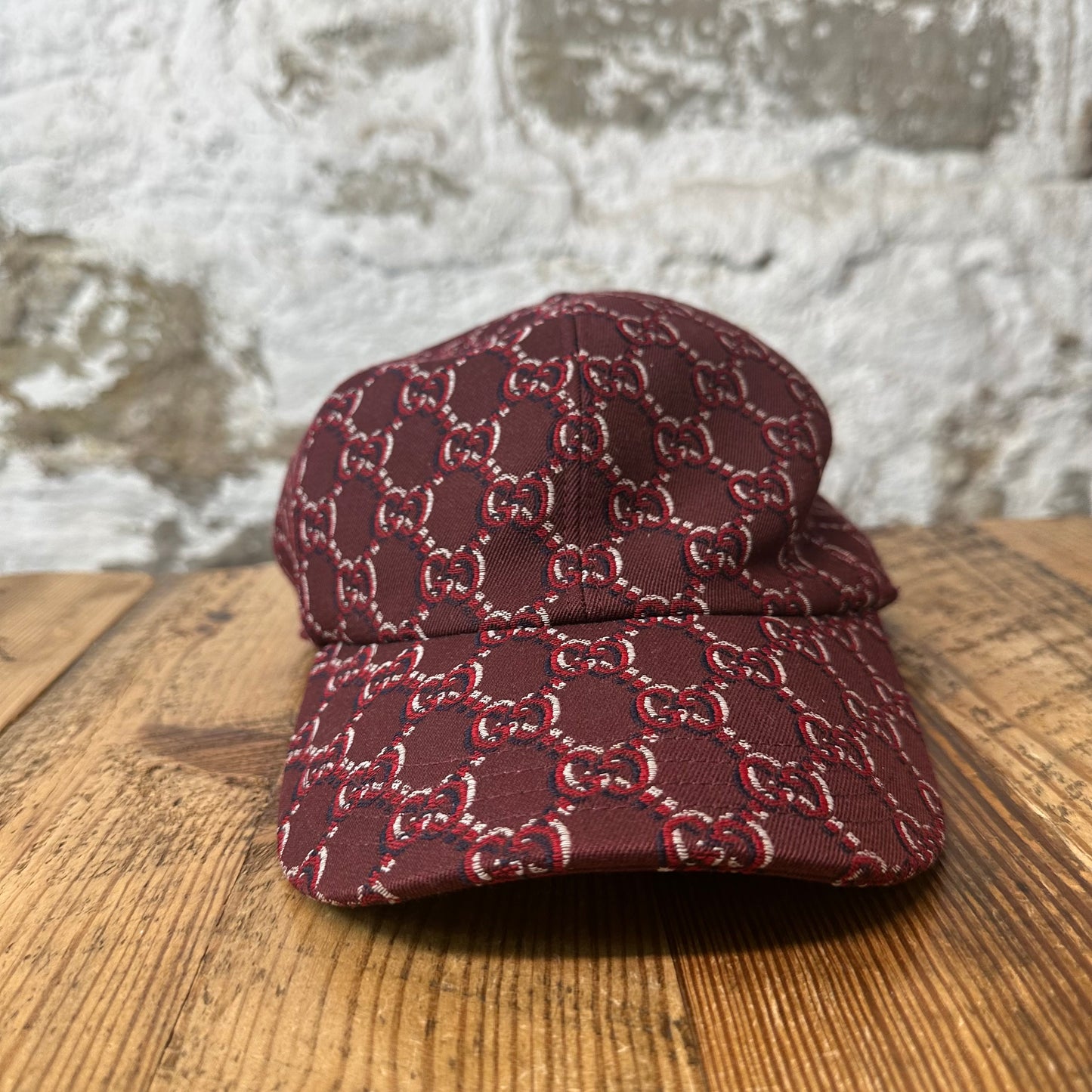 Gucci Red GG Monogram Maroon Hat Sz L
