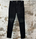 Amiri MX1 Black Leather Black Denim Jeans Sz 34