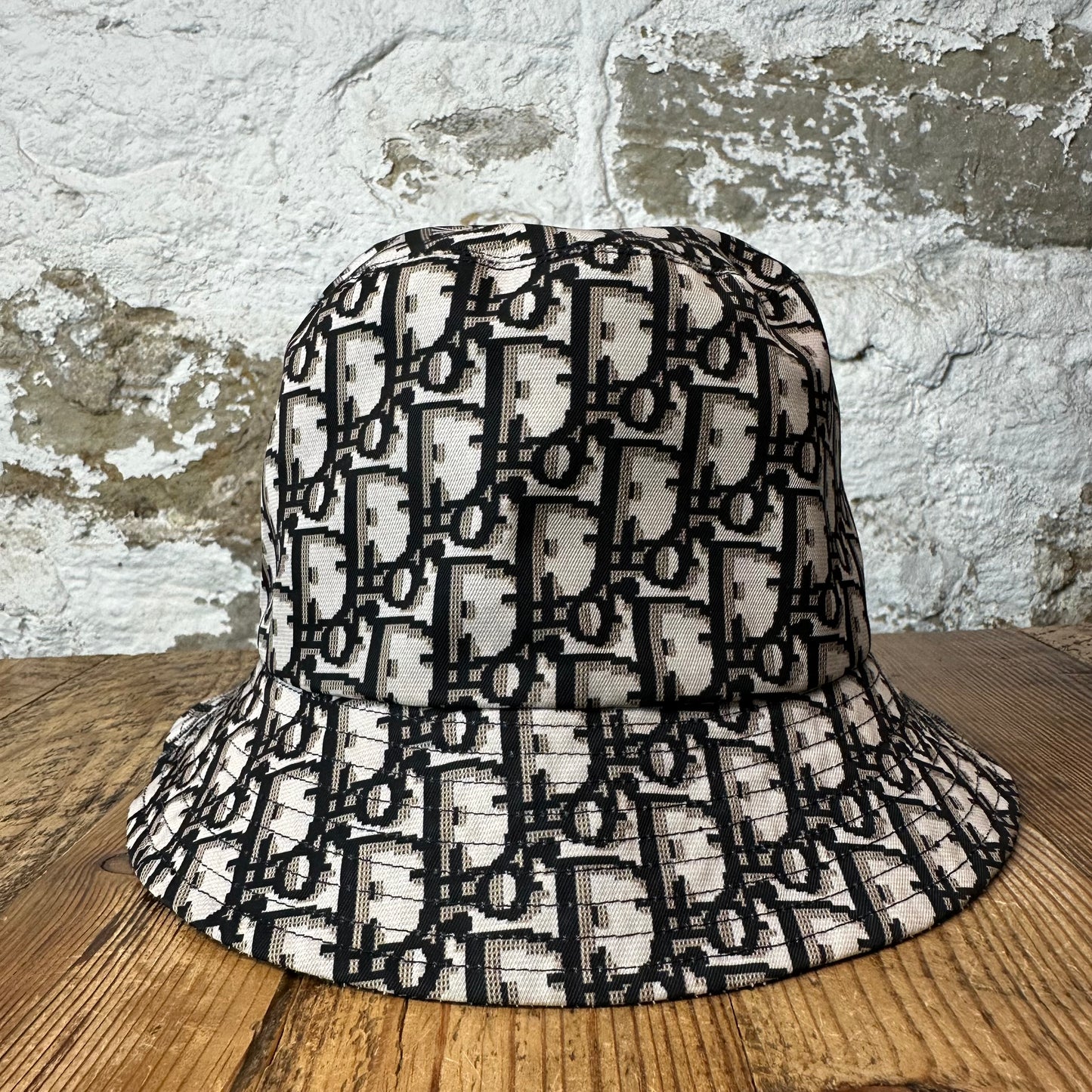 Dior Brown Black White Oblique Bucket Hat Sz M