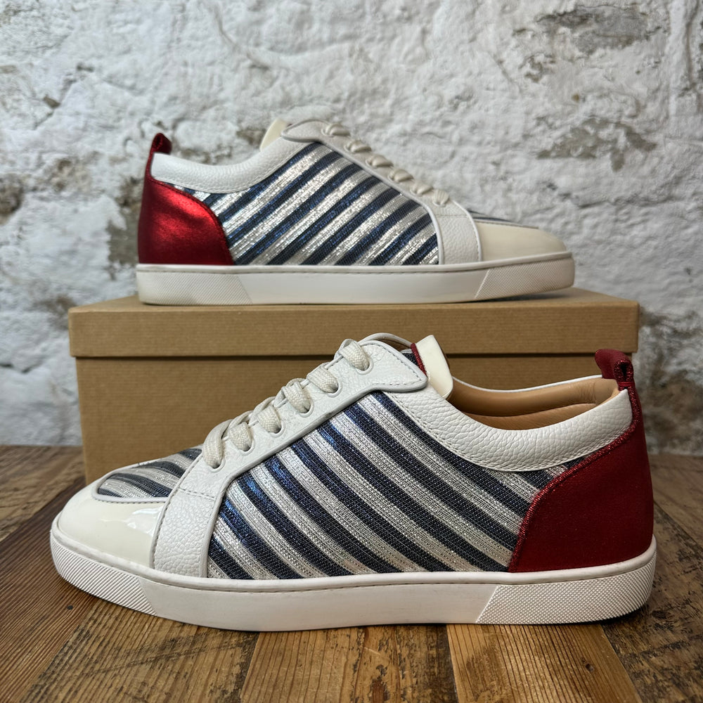 Christian Louboutin Blue Silver Stripe White Sneaker Sz 13 (46)