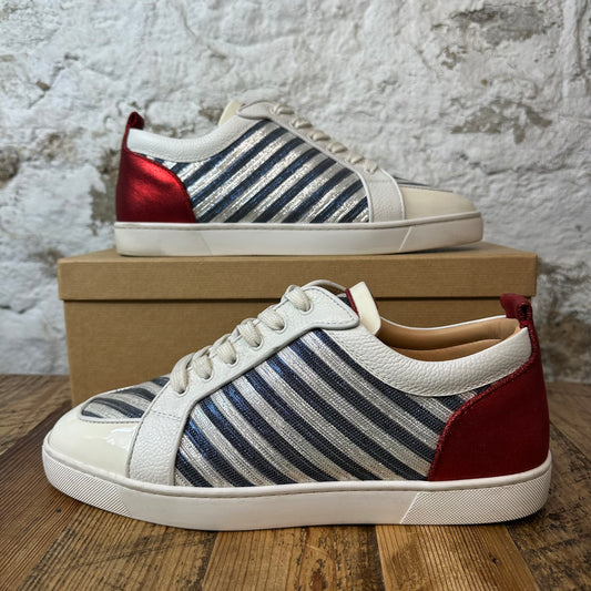 Christian Louboutin Blue Silver Stripe White Sneaker Sz 13 (46)