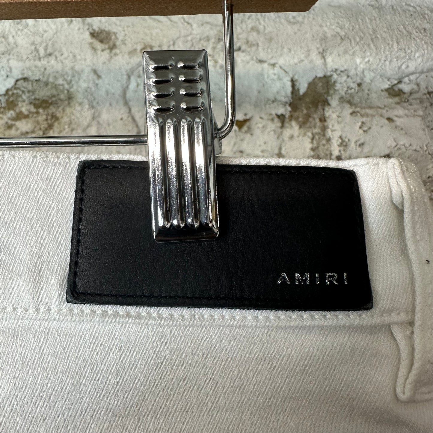 Amiri MX1 White Leather White Denim Jeans Sz 34