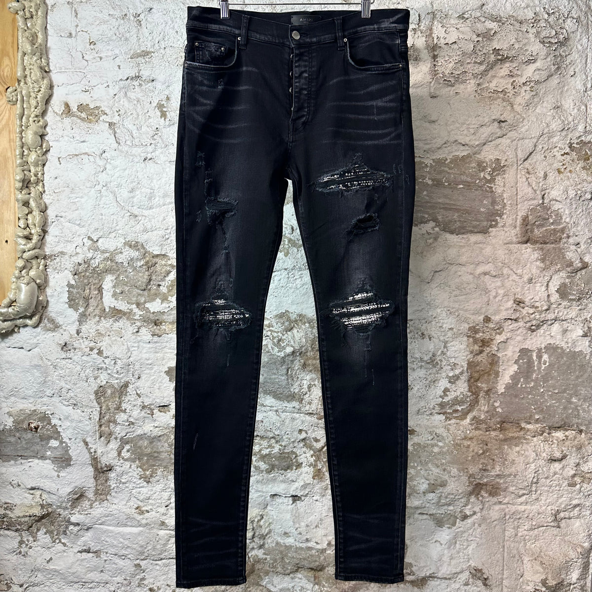 Amiri MX1 Black White Woven Black Denim Jeans Sz 36
