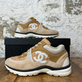 Chanel White CC Tan Tweed Trainer Sneaker Sz 4.5 (36.5)