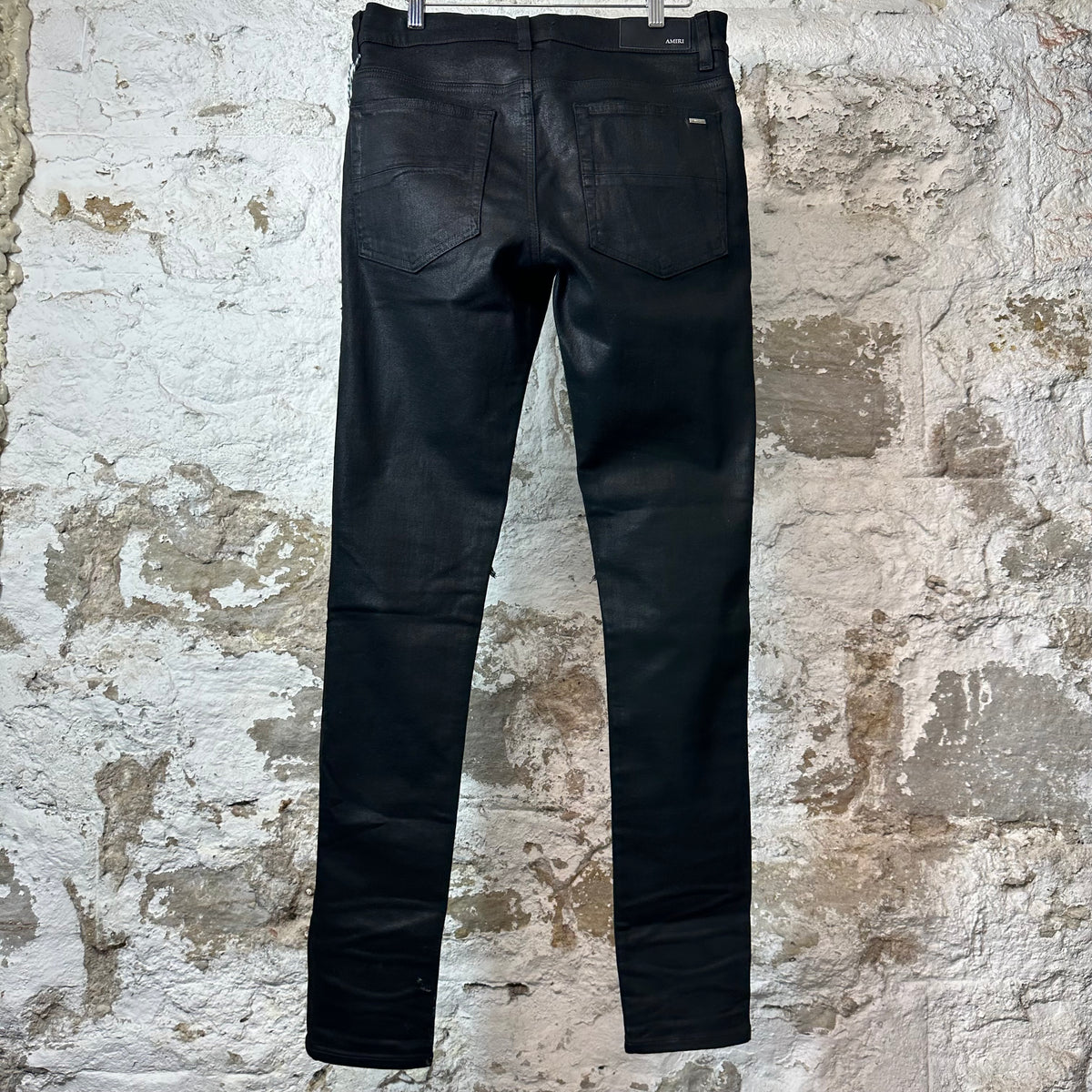 Amiri MX1 Black Leather Black Waxed Denim Jeans Sz 31 DS