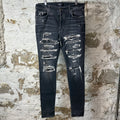 Amiri MX1 Black Paisley Grey Denim Jeans Sz 36