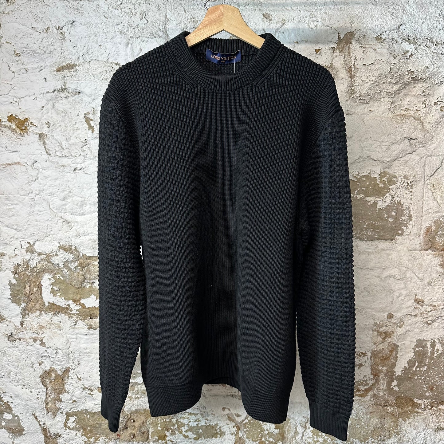 Louis Vuitton Rue Du Pont Waflle Knit Black Sweater Sz XL