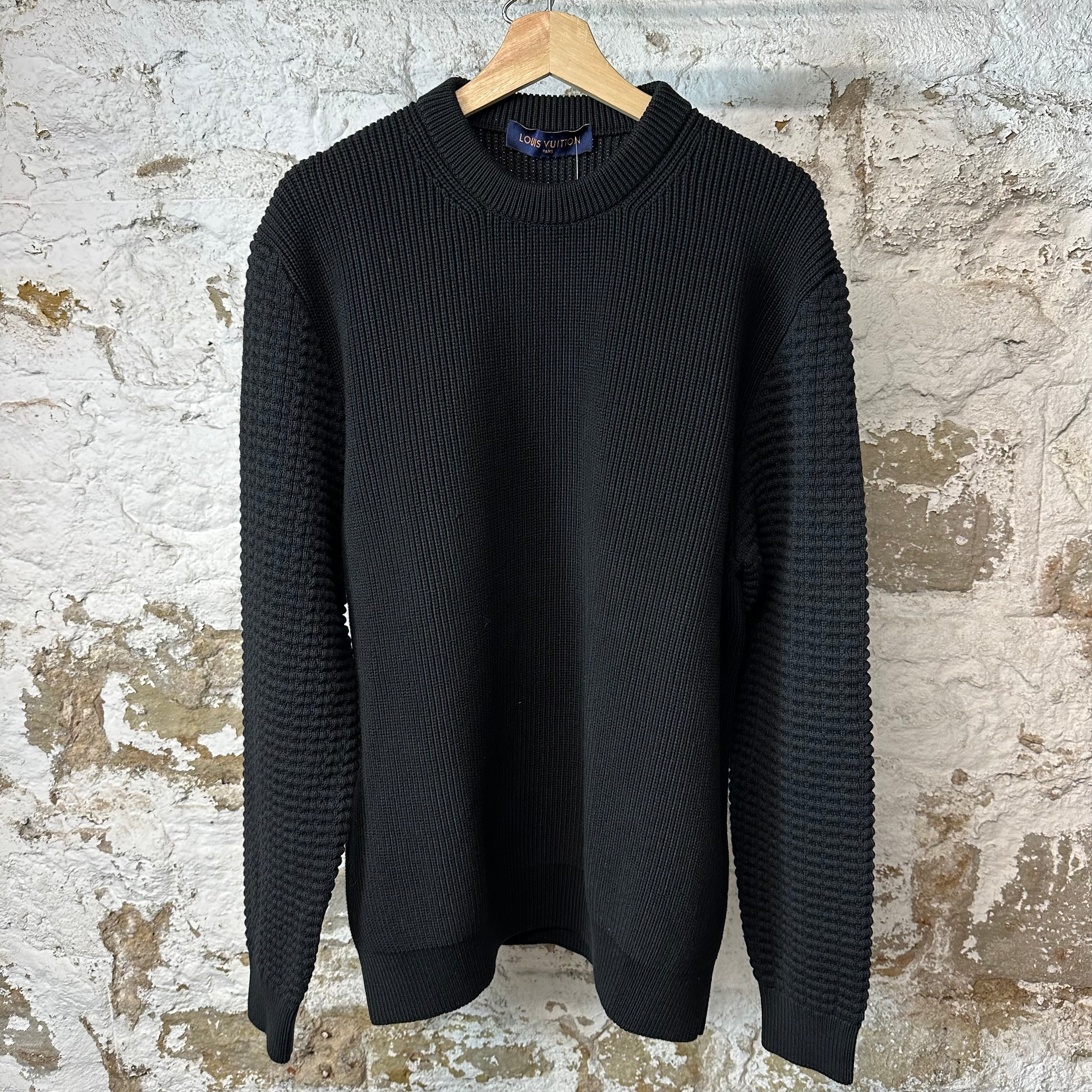 Louis Vuitton Rue Du Pont Waflle Knit Black Sweater Sz XL