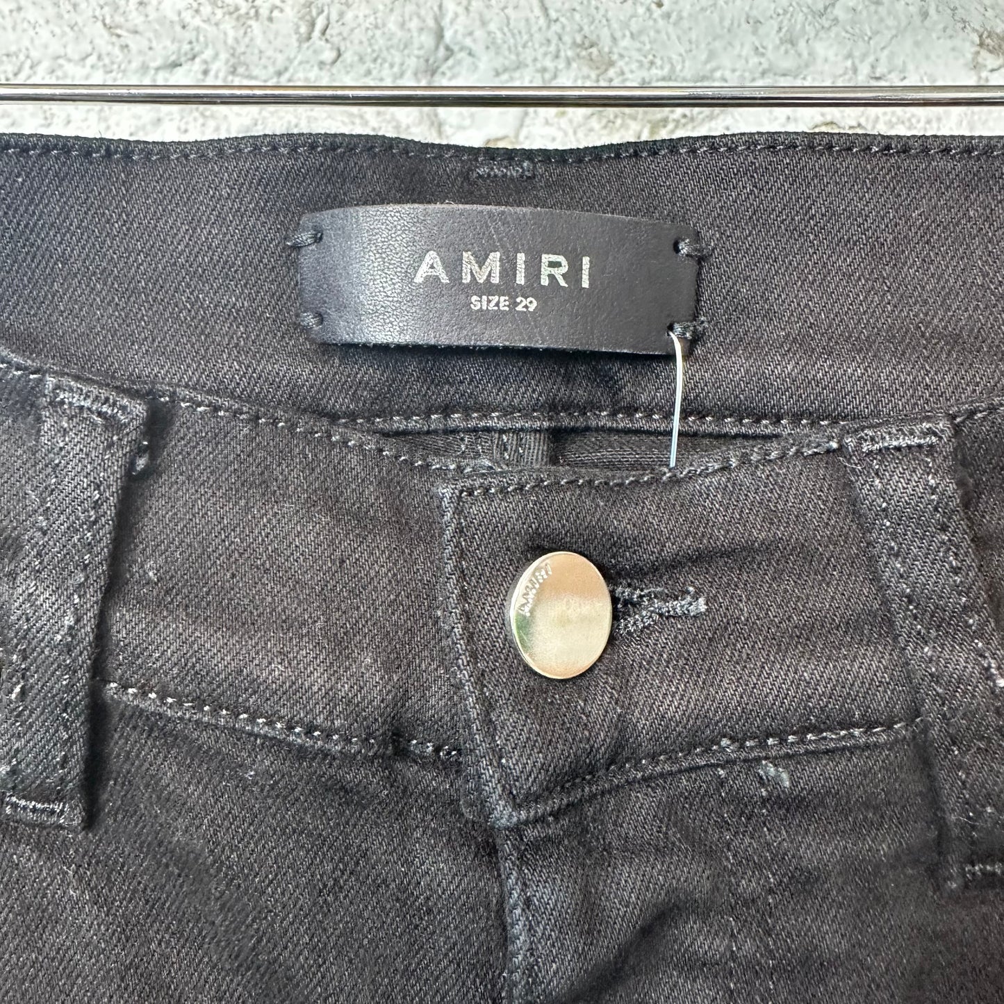 Amiri Knee Hole Plain Black Denim Jeans Sz 29