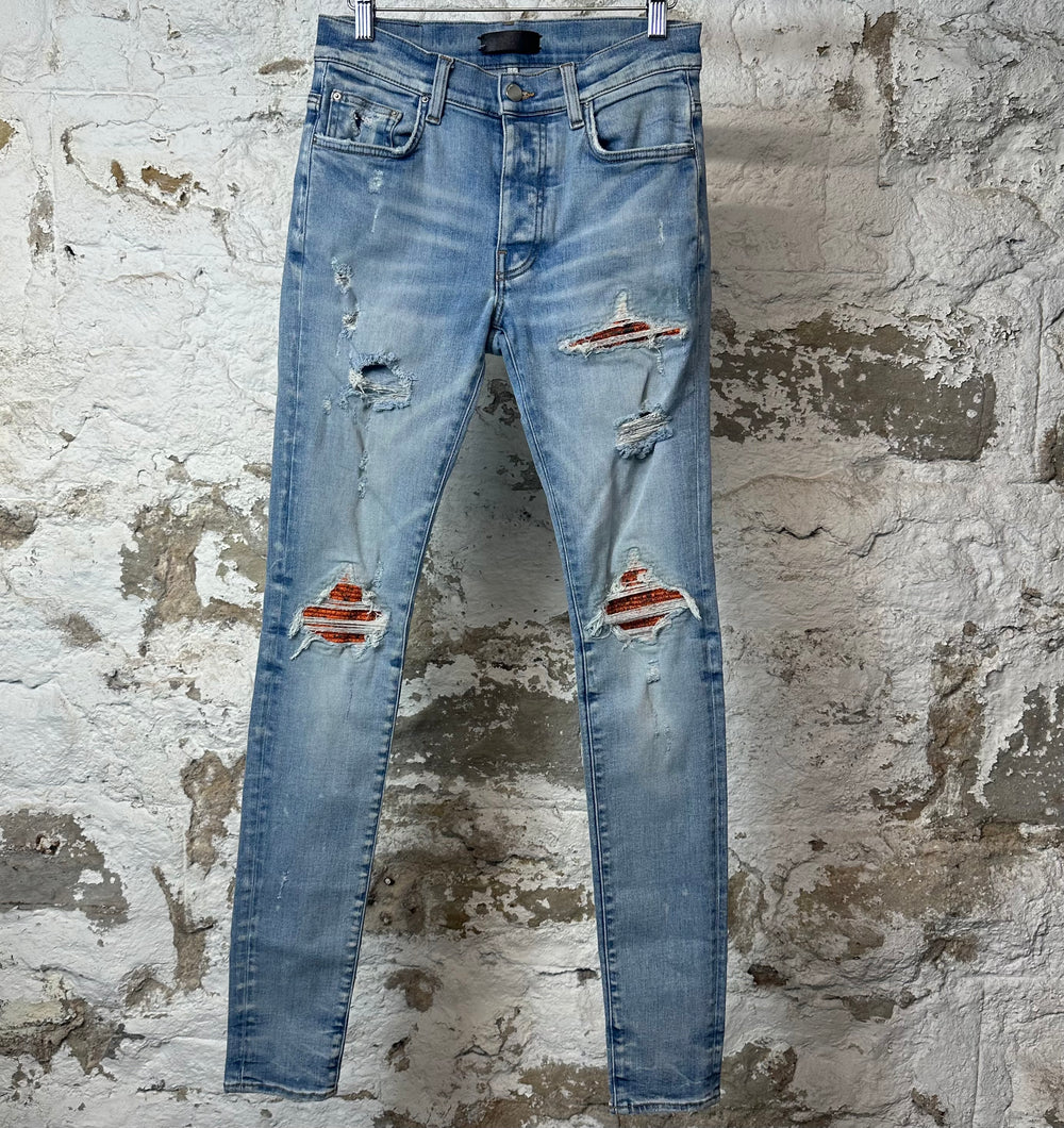 Amiri MX1 Cracked Orange Blue Denim Jeans Sz 28