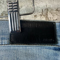 Amiri Black Leather Stagger Blue Denim Jeans Sz 36