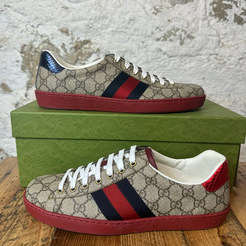 Gucci Ace Red Blue Stripe Monogram Sz 9 DS