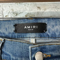 Amiri Brown Leather Spell Blue Denim Jeans Sz 29