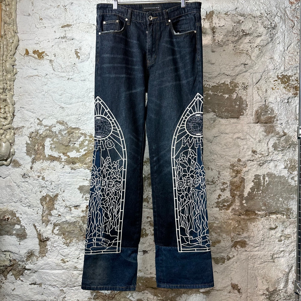 Who Decides War White Stained Glass Dark Blue Denim Jeans Sz 30