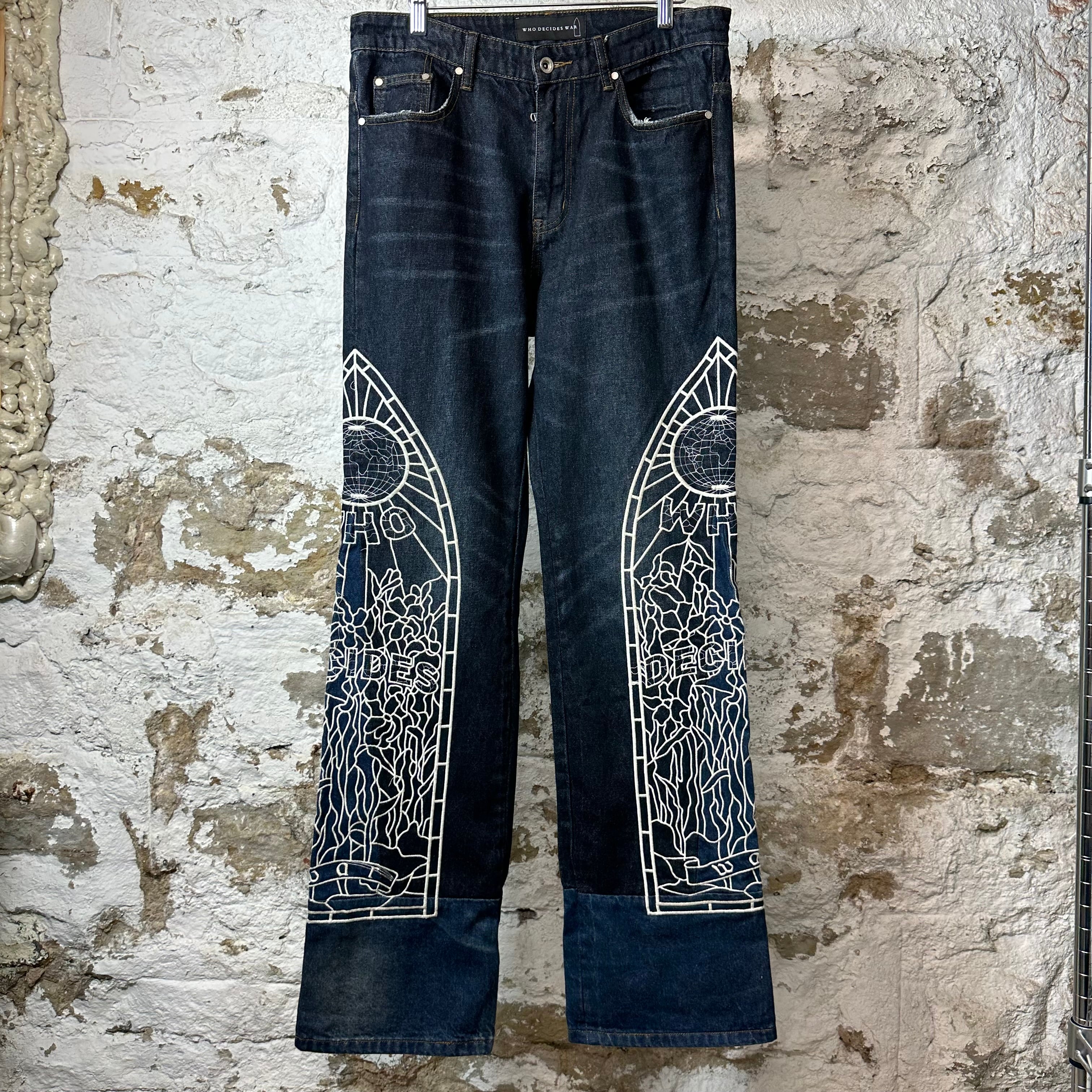Who Decides War White Stained Glass Dark Blue Denim Jeans Sz 30