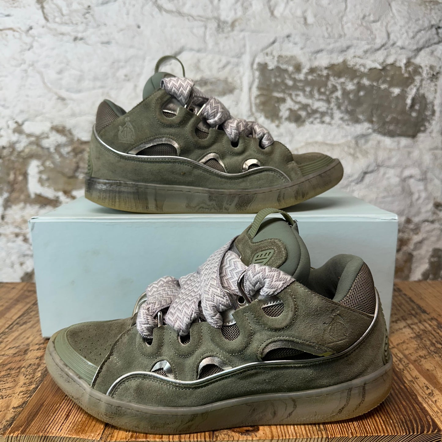 Lanvin Curb Grey White Lace Green Sneaker Sz 10 (43)
