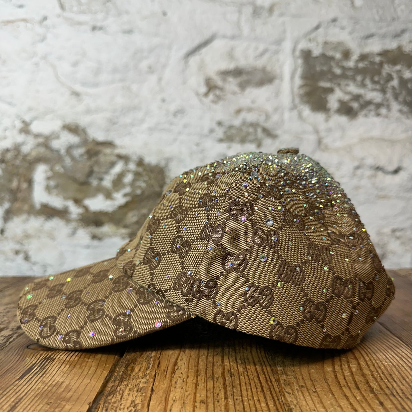 Gucci Beige GG Monogram Crystals Hat Sz M