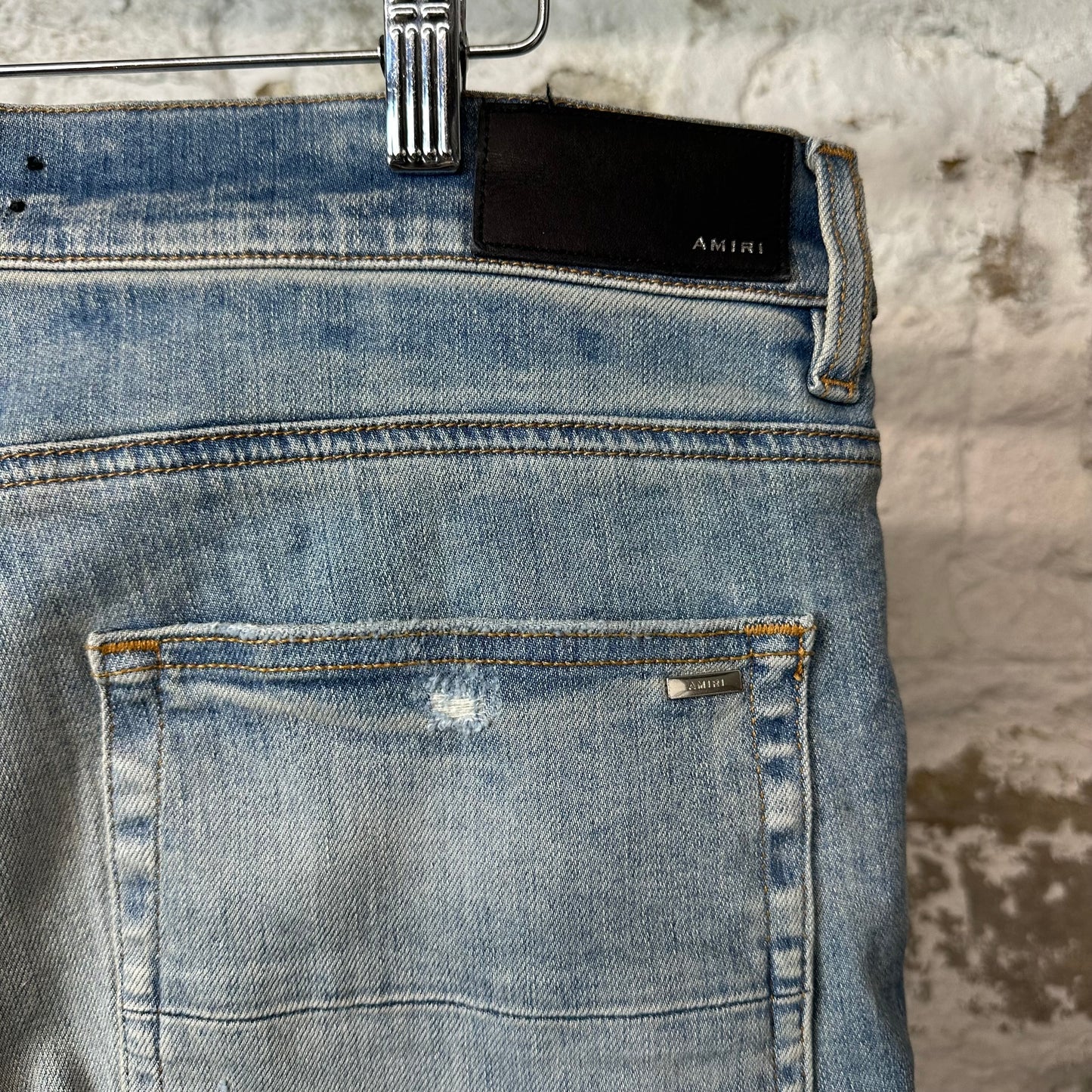 Amiri MX1 Black Leather Blue Denim Jeans Sz 36