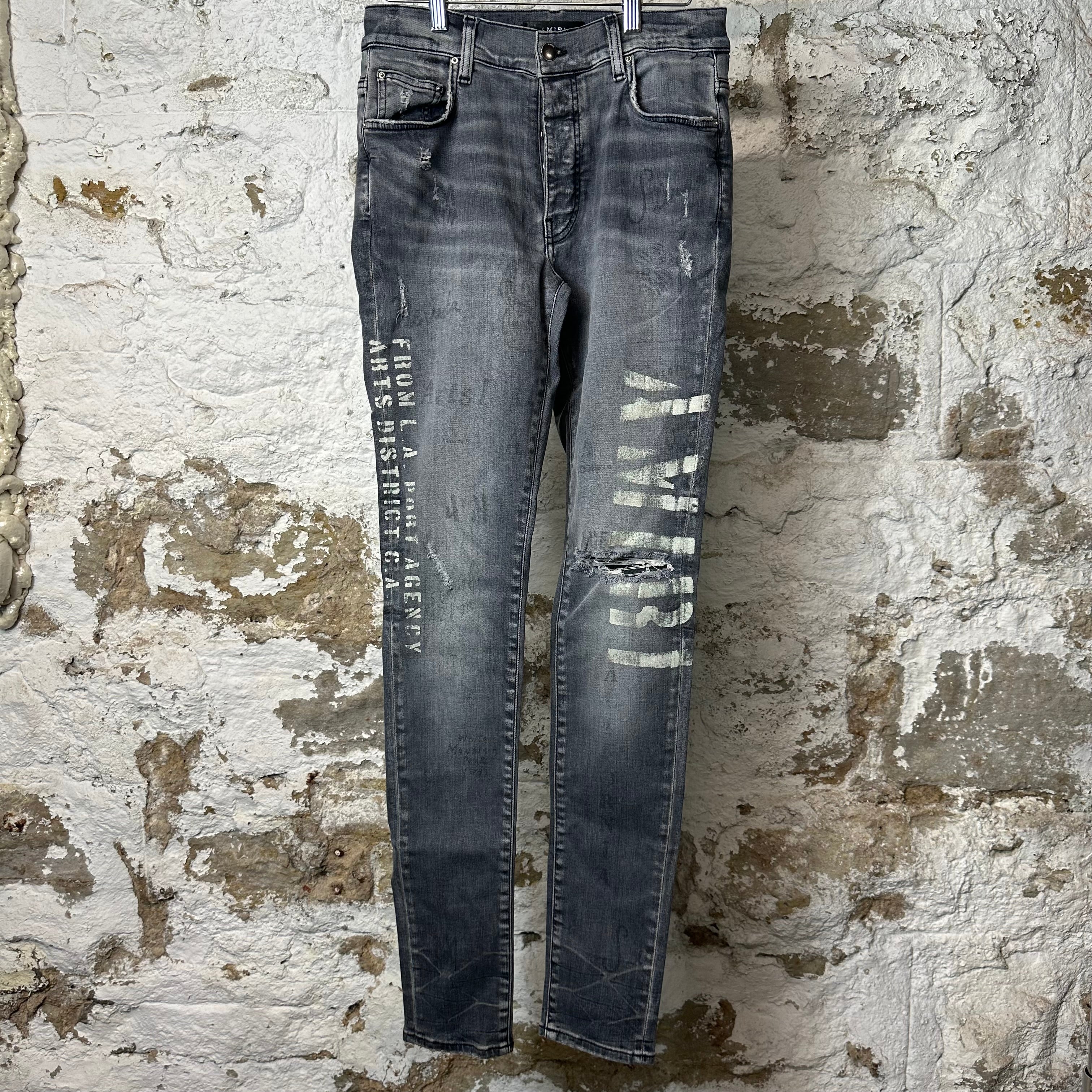 Amiri Army Stencil Grey Denim Jeans Sz 30