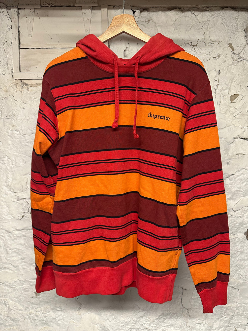Supreme Orange Red Striped Hoodie Sz M