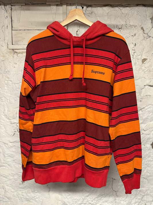 Supreme Orange Red Striped Hoodie Sz M