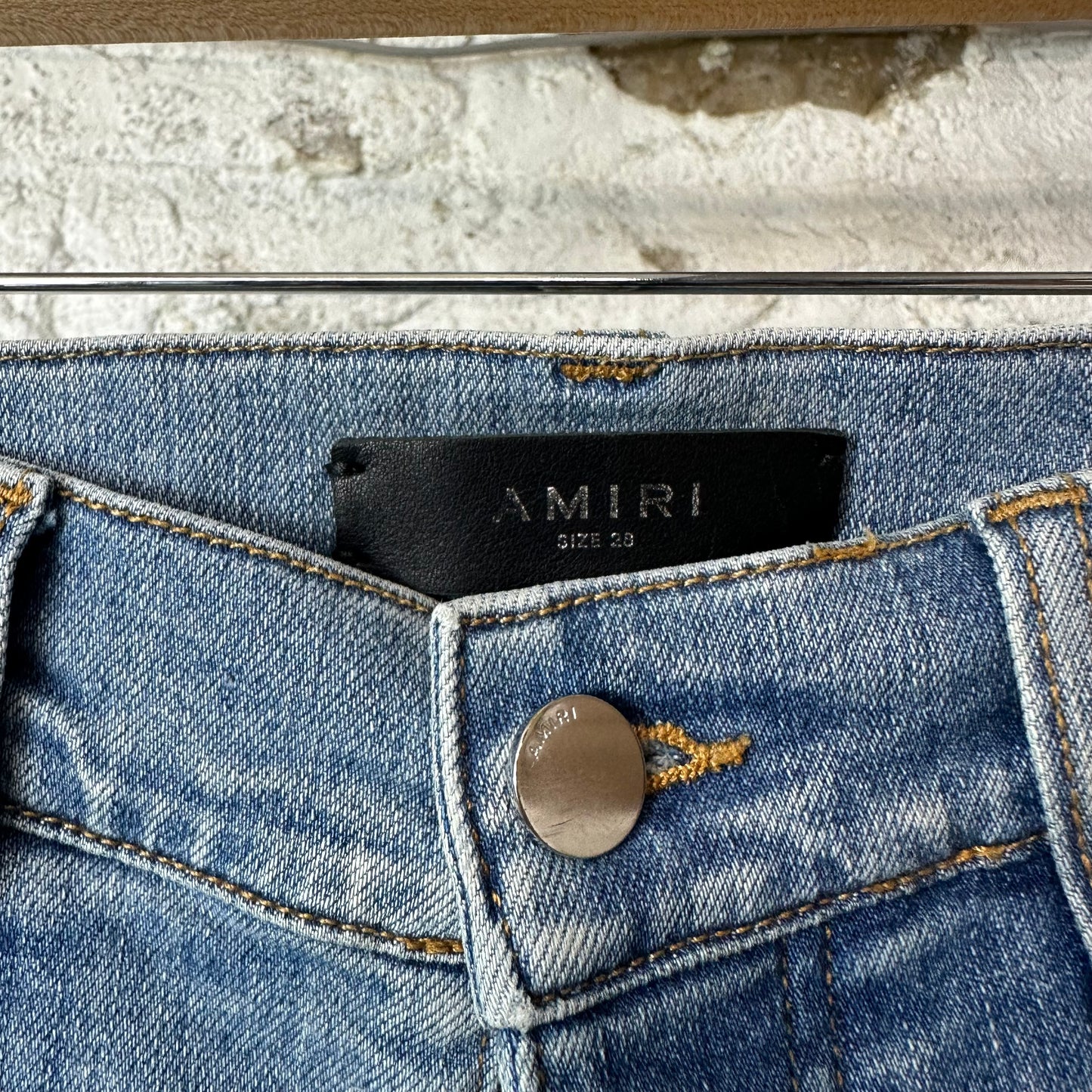 Amiri MX1 Green Suede Blue Denim Jeans Sz 28