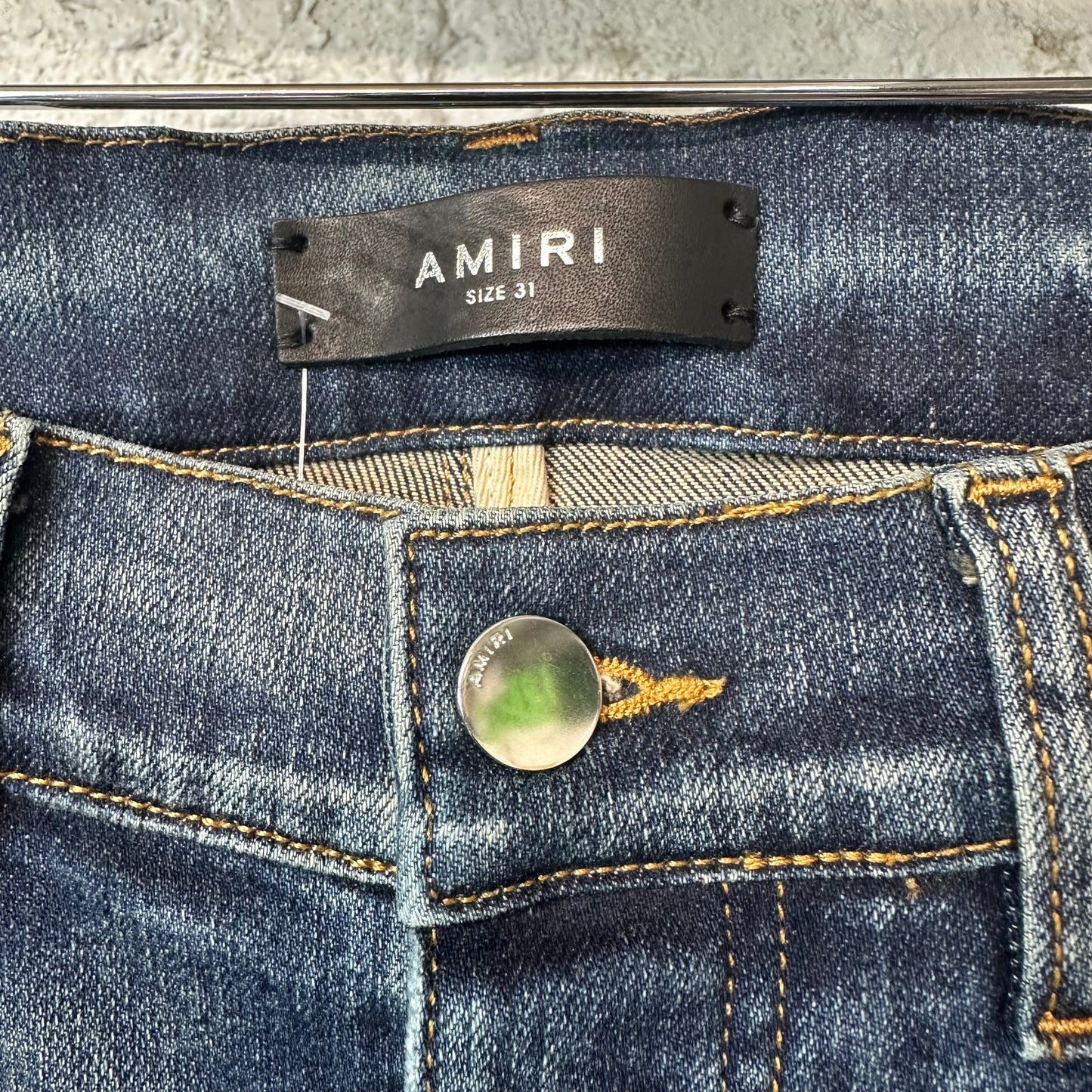 Amiri Knee Rip Dark Blue Denim Jeans