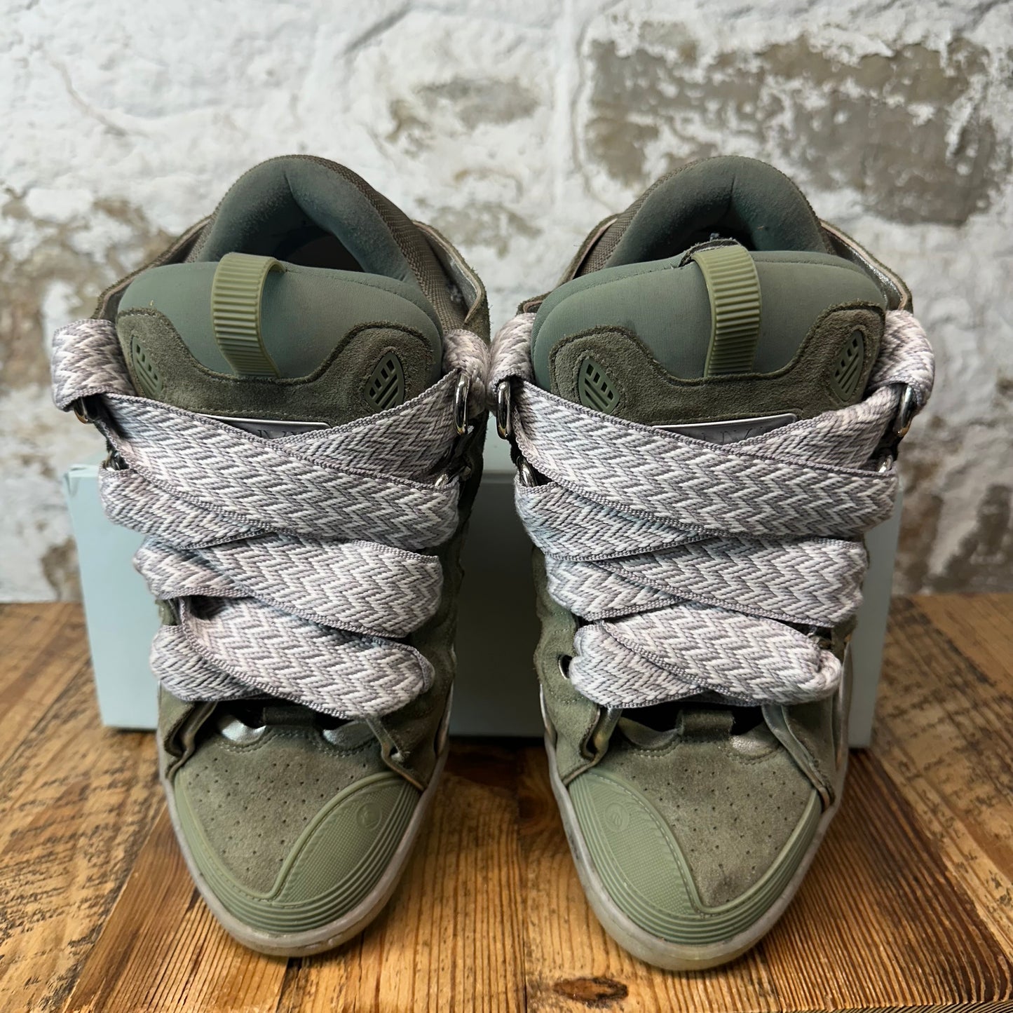 Lanvin Curb Grey White Lace Green Sneaker Sz 10 (43)