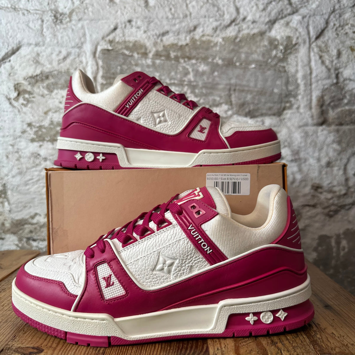 Louis Vuitton Pink White Monogram Trainer Sneaker Sz 8.5 (7LV)