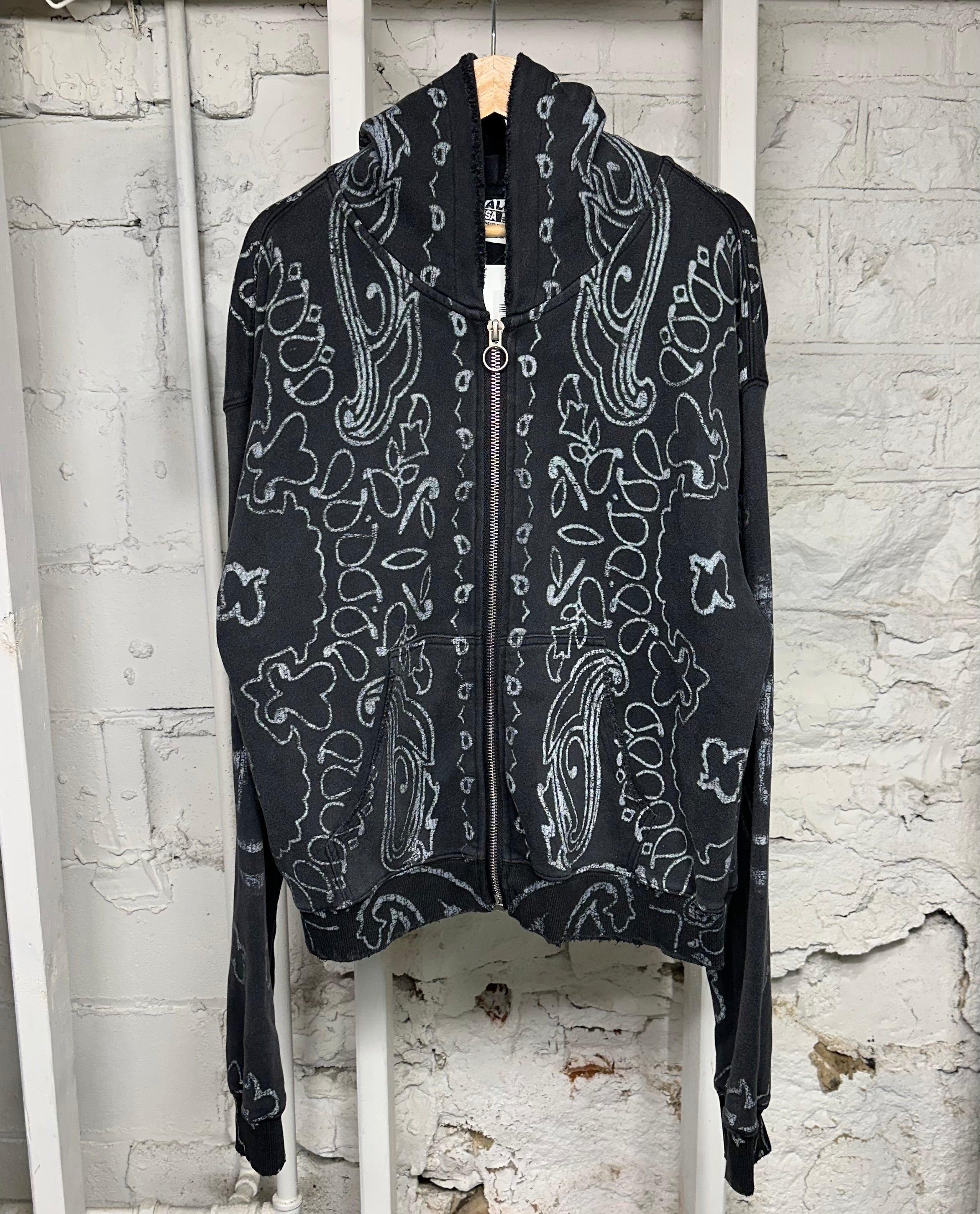 Vale Black Paisley Zip Up Hoodie Sz L