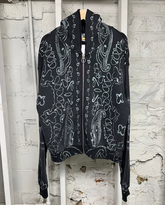 Vale Black Paisley Zip Up Hoodie Sz L