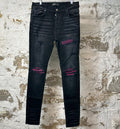 Amiri MX1 Cracked Pink Black Denim Jeans Sz 34