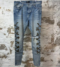 Amiri Green Camo Bones Blue Denim Jeans Sz 40