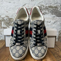 Gucci Ace Navy GG Monogram Beige Sneaker Sz 9