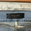 Amiri Knee Hole Paint Drip Spell Blue Denim Jeans Sz 34