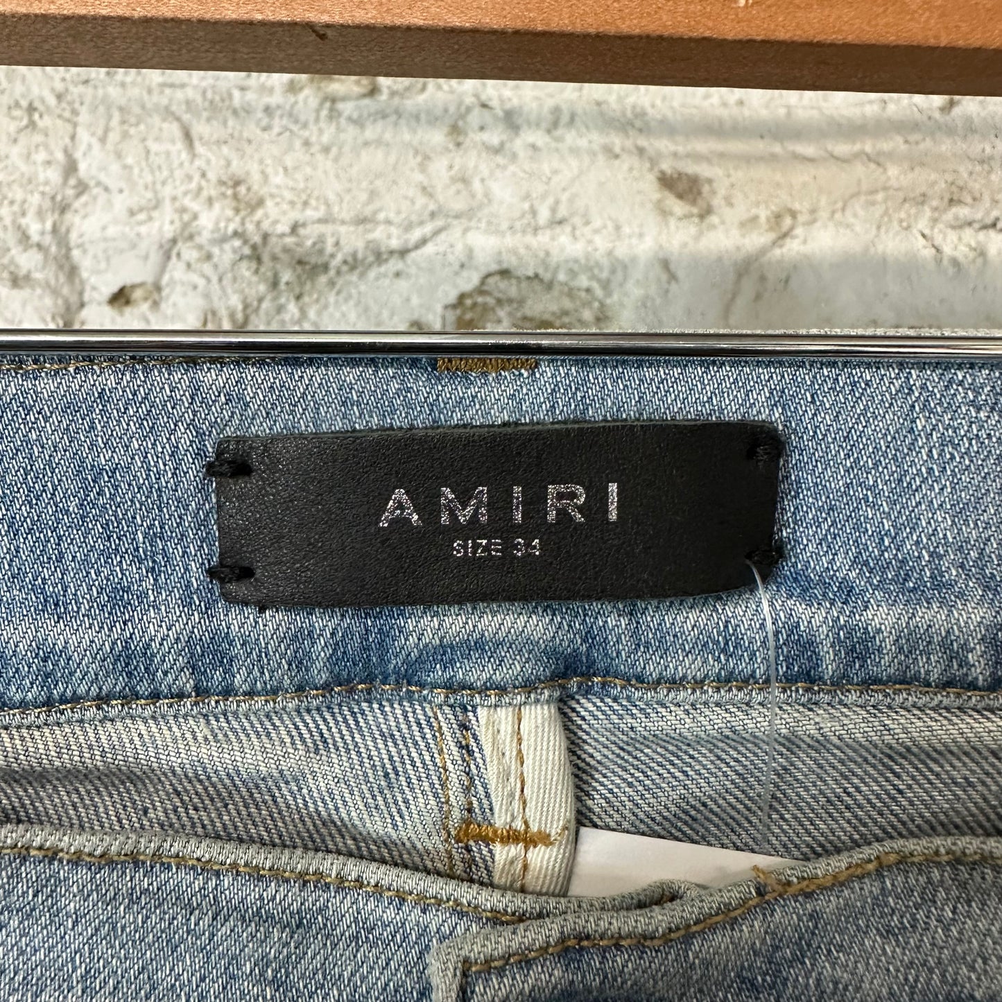 Amiri Knee Hole Paint Drip Spell Blue Denim Jeans Sz 34