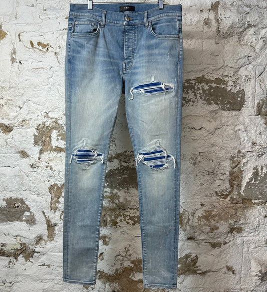 Amiri MX1 Blue Suede Blue Denim Jeans Sz 36