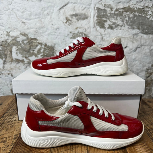 Prada Americas Cup Red Patent Grey White Sneaker Sz 7