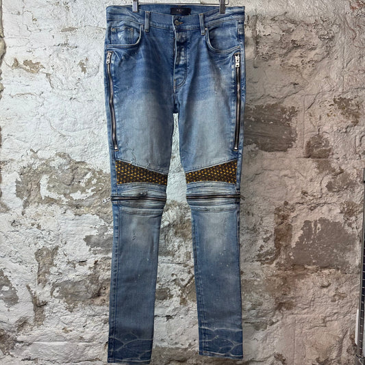 Amiri MX2 Yellow Brown Patch Blue Denim Jeans Sz 34