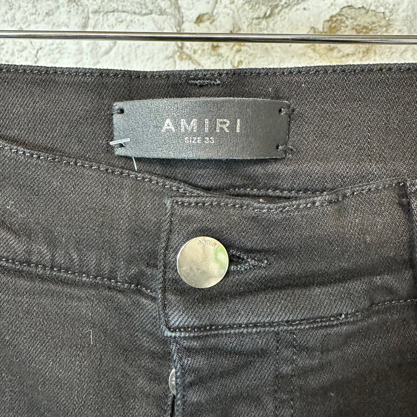 Amiri MX1 Black Leather Black Denim Jeans Sz 33