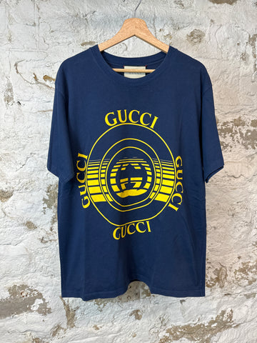 Gucci Yellow Circle Logo Navy T-shirt Sz M