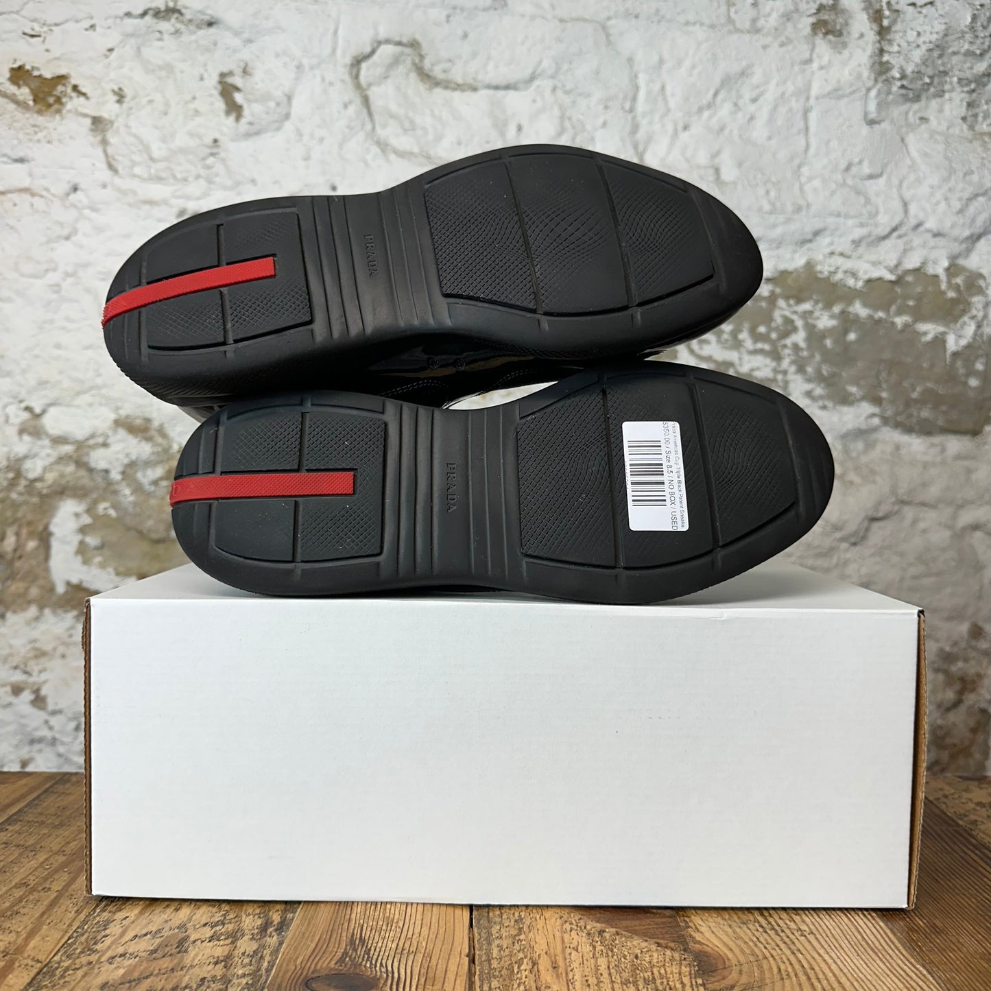 Prada Americas Cup Triple Black Patent Sneaker Sz 8.5