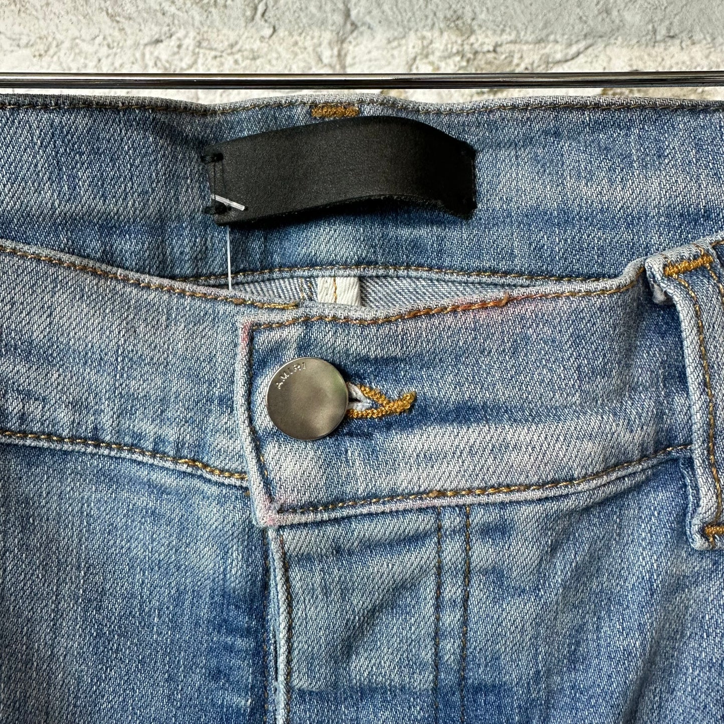 Amiri MX1 Cream Suede Blue Denim Jeans Sz 36