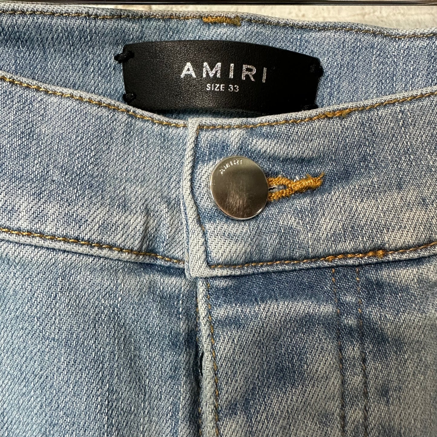 Amiri MX1 Leopard Print Blue Denim Jeans Sz 33