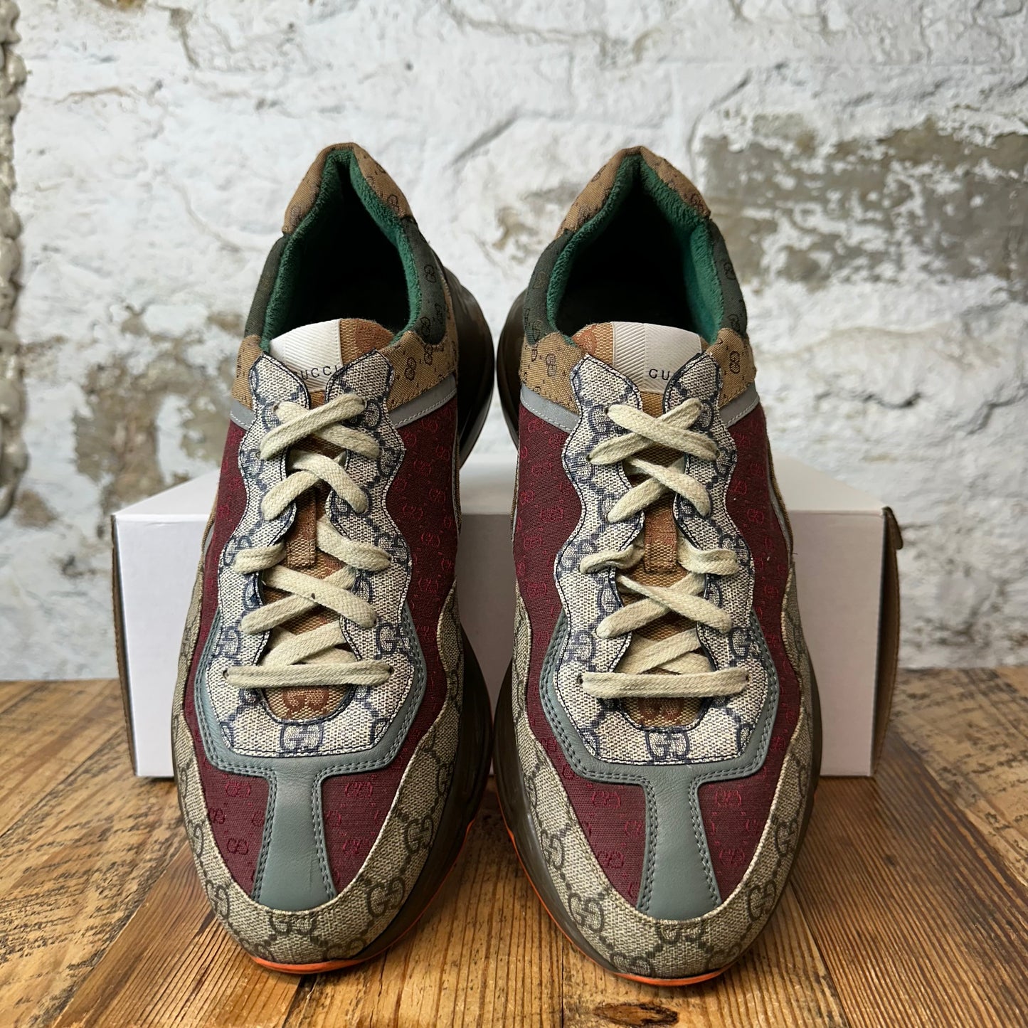 Gucci Rhtyon Multicolor GG Monogram Brown Sneaker Sz 11