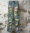 Who Decides War Stained Glass Multicolor Stitched Blue Denim Jeans Sz 28