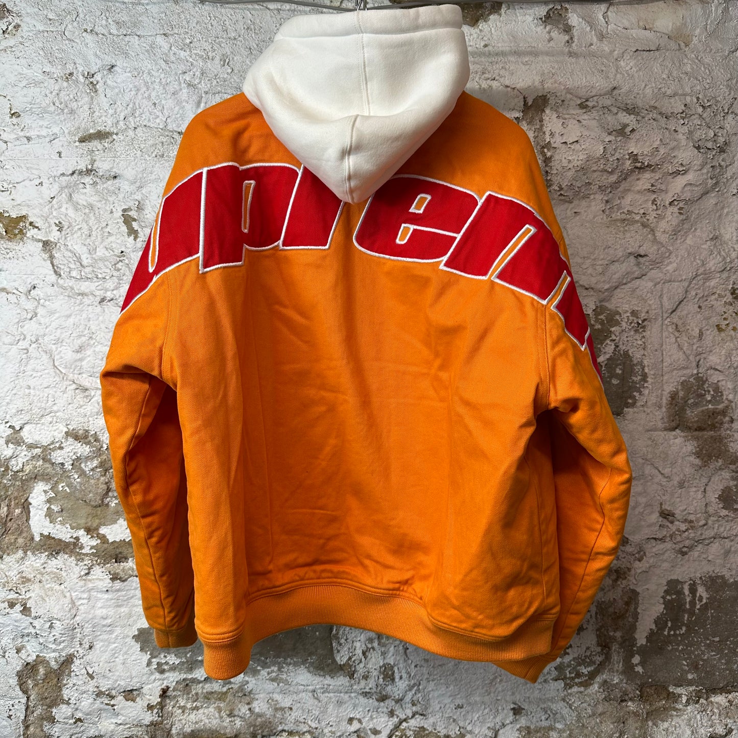 Supreme Twill Varsity Orange Hooded Jacket Sz L