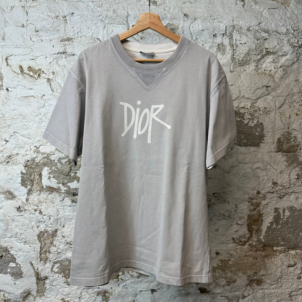 Dior Stussy Logo T-shirt Grey Sz XL